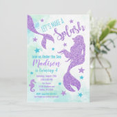 Zeemeermin Verjaardagsuitnodiging Blauwgroen en Pa Kaart (Staand voorkant)