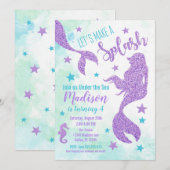 Zeemeermin Verjaardagsuitnodiging Blauwgroen en Pa Kaart (Voorkant / Achterkant)