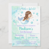 Zeemeermin Verjaardagsuitnodiging Blauwgroen en Pa Kaart (Voorkant)