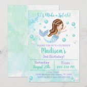 Zeemeermin Verjaardagsuitnodiging Blauwgroen en Pa Kaart (Voorkant / Achterkant)