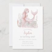 Zeemeermin verjaardagsuitnodiging in roze kaart (Voorkant)