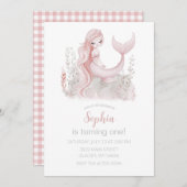 Zeemeermin verjaardagsuitnodiging in roze kaart (Voorkant / Achterkant)