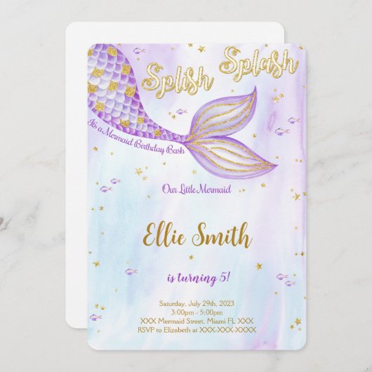 Zeemeermin Verjaardagsuitnodiging Kaart (Voorkant / Achterkant)