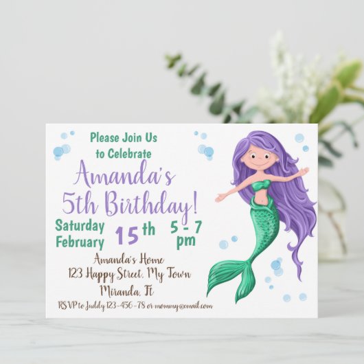 zeemeermin verjaardagsuitnodiging kaart (Staand voorkant)