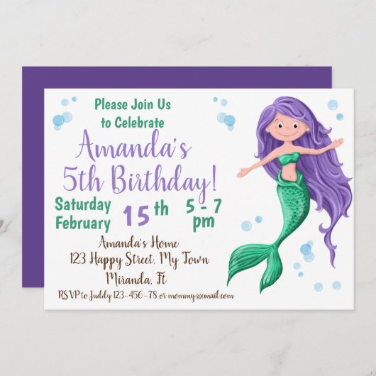 zeemeermin verjaardagsuitnodiging kaart (Voorkant / Achterkant)