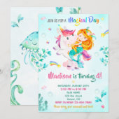 Zeemeermin verjaardagsuitnodiging Meisje Magische  Kaart (Voorkant / Achterkant)