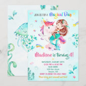 Zeemeermin verjaardagsuitnodiging Meisje Magische Kaart (Voorkant / Achterkant)