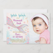 Zeemeermin verjaardagsuitnodiging met foto kaart (Voorkant)