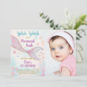 Zeemeermin verjaardagsuitnodiging met foto kaart (Staand voorkant)