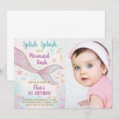 Zeemeermin verjaardagsuitnodiging met foto kaart (Voorkant / Achterkant)