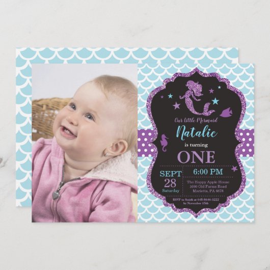 Zeemeermin Verjaardagsuitnodiging Onder de Zee Fee Kaart (Voorkant / Achterkant)