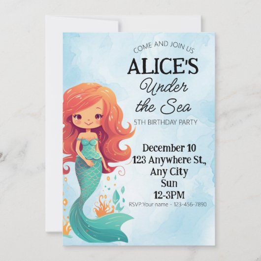 Zeemeermin Verjaardagsuitnodiging Onder de Zee Kaa Kaart (Voorkant)