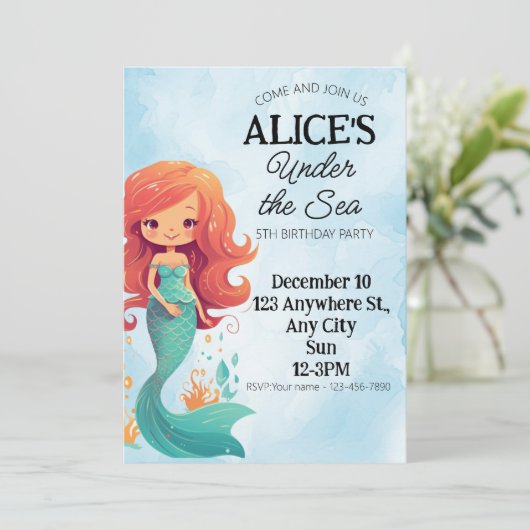 Zeemeermin Verjaardagsuitnodiging Onder de Zee Kaa Kaart (Staand voorkant)