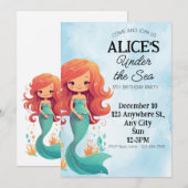Zeemeermin Verjaardagsuitnodiging Onder de Zee Kaa Kaart (Voorkant / Achterkant)