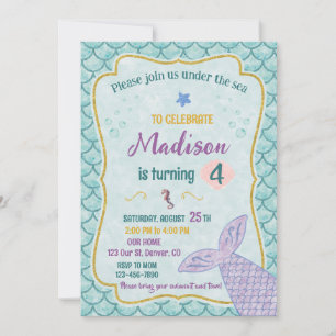 Zeemeermin verjaardagsuitnodiging Onder het zee fe Kaart