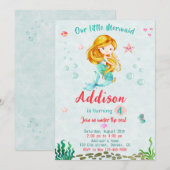 Zeemeermin verjaardagsuitnodiging Onder het zee fe Kaart (Voorkant / Achterkant)