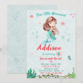 Zeemeermin verjaardagsuitnodiging Onder het zee fe Kaart (Voorkant / Achterkant)
