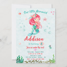 Zeemeermin verjaardagsuitnodiging Onder het zee fe Kaart