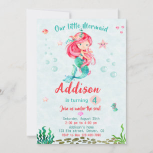 Zeemeermin verjaardagsuitnodiging Onder het zee fe Kaart