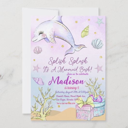 Zeemeermin verjaardagsuitnodiging onder het Zee Kaart (Voorkant)