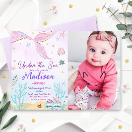 Zeemeermin verjaardagsuitnodiging onder het Zee Kaart