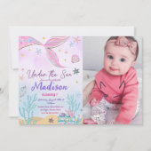 Zeemeermin verjaardagsuitnodiging onder het Zee Kaart (Voorkant)