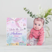 Zeemeermin verjaardagsuitnodiging onder het Zee Kaart (Staand voorkant)