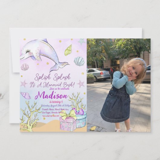Zeemeermin verjaardagsuitnodiging onder het Zee Kaart (Voorkant)
