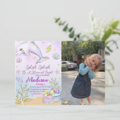 Zeemeermin verjaardagsuitnodiging onder het Zee Kaart (Staand voorkant)