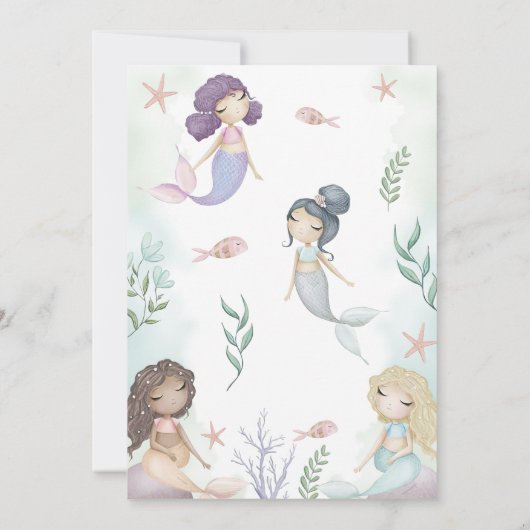 Zeemeermin verjaardagsuitnodiging onder het Zee Kaart (Achterkant)