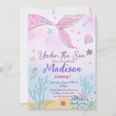 Zeemeermin verjaardagsuitnodiging onder het Zee Kaart (Voorkant)