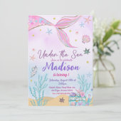 Zeemeermin verjaardagsuitnodiging onder het Zee Kaart (Staand voorkant)