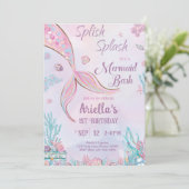 Zeemeermin verjaardagsuitnodiging onder het Zee me Kaart (Staand voorkant)