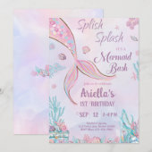Zeemeermin verjaardagsuitnodiging onder het Zee me Kaart (Voorkant / Achterkant)