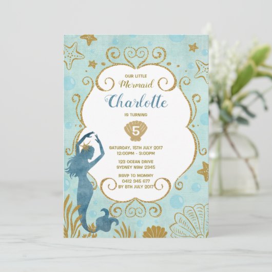 Zeemeermin Verjaardagsuitnodiging Onder Het Zee St Kaart (Staand voorkant)