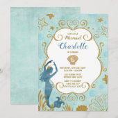 Zeemeermin Verjaardagsuitnodiging Onder Het Zee St Kaart (Voorkant / Achterkant)