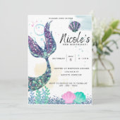 Zeemeermin Verjaardagsuitnodiging Sjabloon Kaart (Staand voorkant)