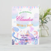 Zeemeermin verjaardagsuitnodiging voor kinderen bedankkaart (Staand voorkant)