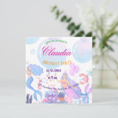 Zeemeermin verjaardagsuitnodiging voor kinderen kaart (Staand voorkant)