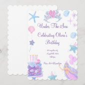 Zeemeermin verjaardagsuitnodiging voor meisjes ver kaart (Voorkant / Achterkant)