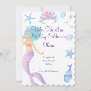 Zeemeermin verjaardagsuitnodiging voor meisjes ver save the date