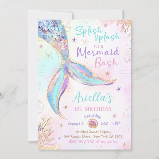 Zeemeermin Verjaardagsuitnodiging Zeemeermin Bash Kaart (Voorkant)