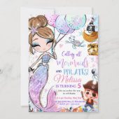 Zeemeermin Verjaardagsuitnodiging Zeemeermin en Pi Kaart (Voorkant)