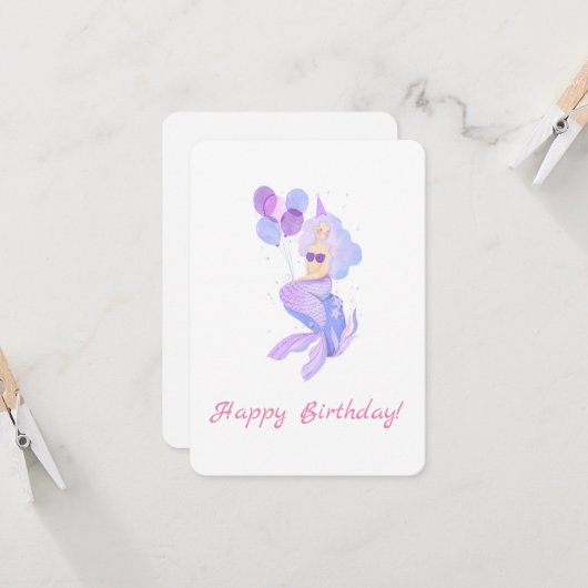 Zeemeermin Verjaardagswensen Kaart (Voorkant / Achterkant in situ)