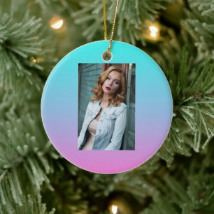 Zeemeermin verloopgradiënt paars roze aqua ombre keramisch ornament