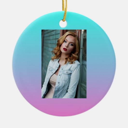 Zeemeermin verloopgradiënt paars roze aqua ombre keramisch ornament (Voorkant)