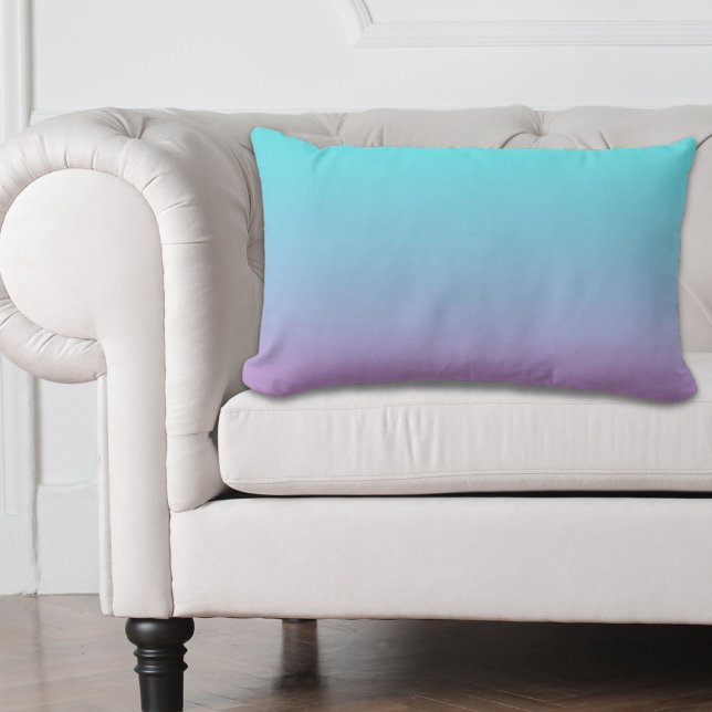 Zeemeermin verloopgradiënt paars roze aqua ombre kussen (Mermaid colors gradient purple pink aqua ombre lumbar pillow)