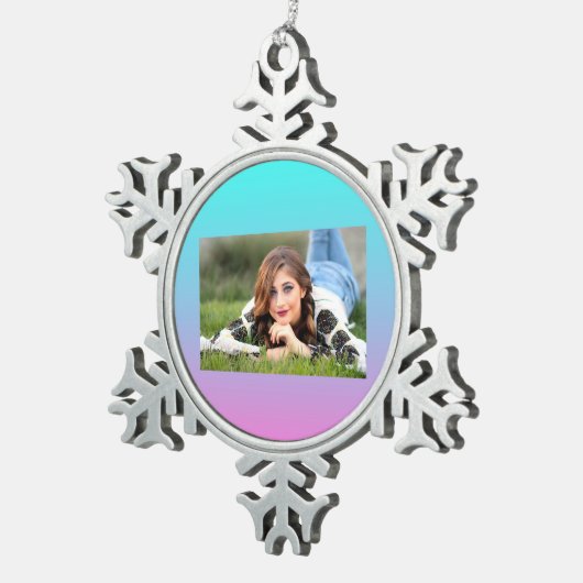 Zeemeermin verloopgradiënt paars roze aqua ombre tin sneeuwvlok ornament (Rechts)