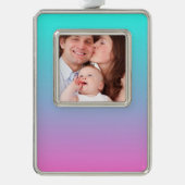 Zeemeermin verloopgradiënt paars roze aqua ombre verzilverd omlijst ornament (Voorkant)