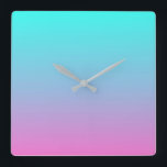 Zeemeermin verloopgradiënt paars roze aqua ombre vierkante klok<br><div class="desc">Mermaid kleuren gradiënt paars roze aqua ombre home accessoires. Mermaid kleuren room accessoires</div>